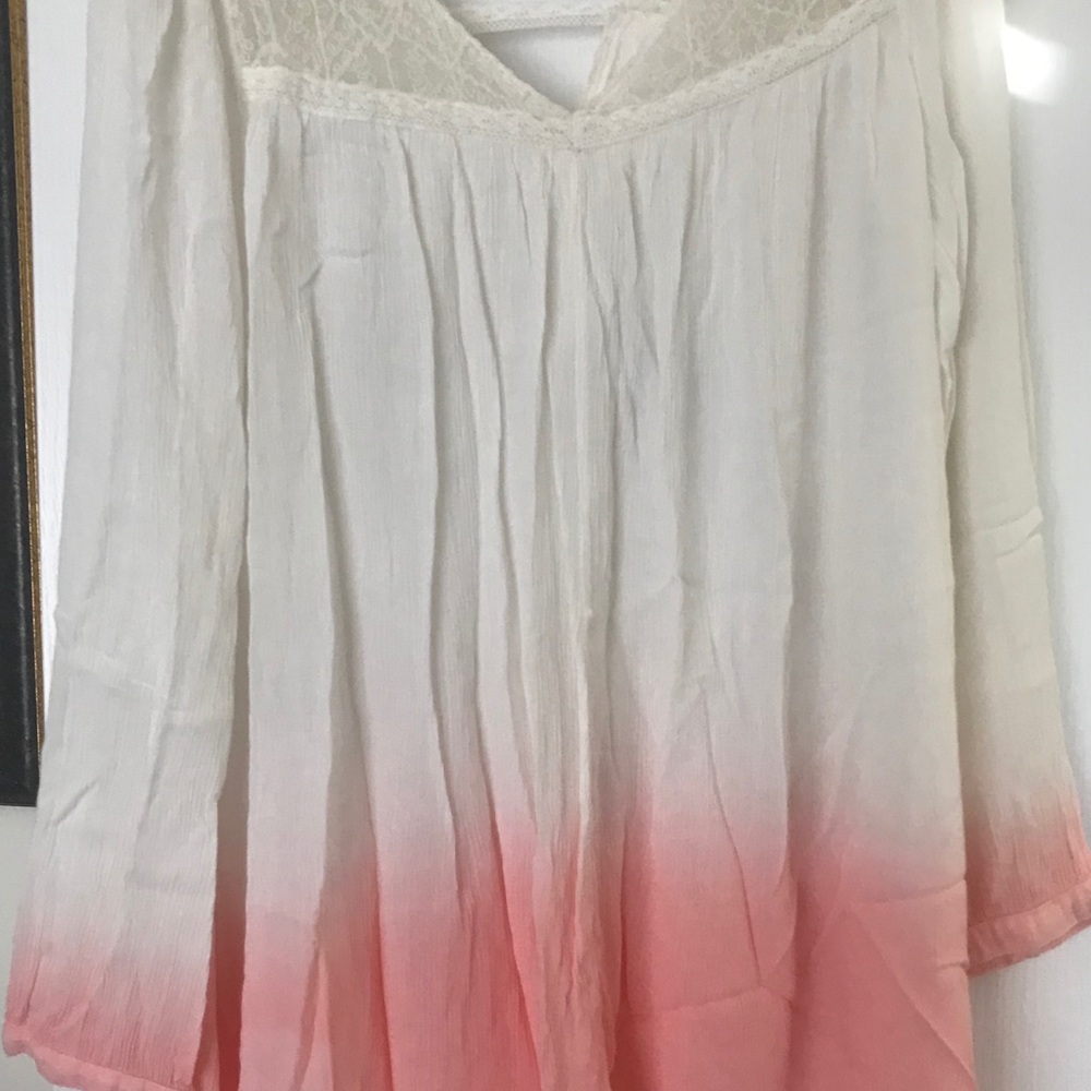 Free People LARGE Ivory Peach Tunic Shirt New